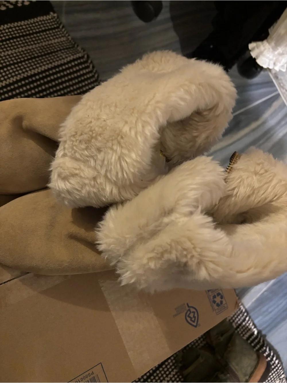 Plush Faux Fur Collar Ankle Booties - Cream